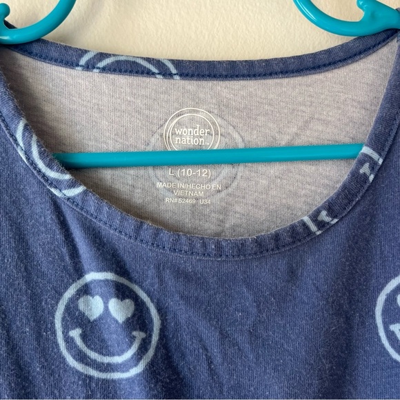 🌼 5/$25 Wonder Nation Girls Blue Smiley Face Dress Size L 10-12 Short Sleeve - Picture 3 of 8